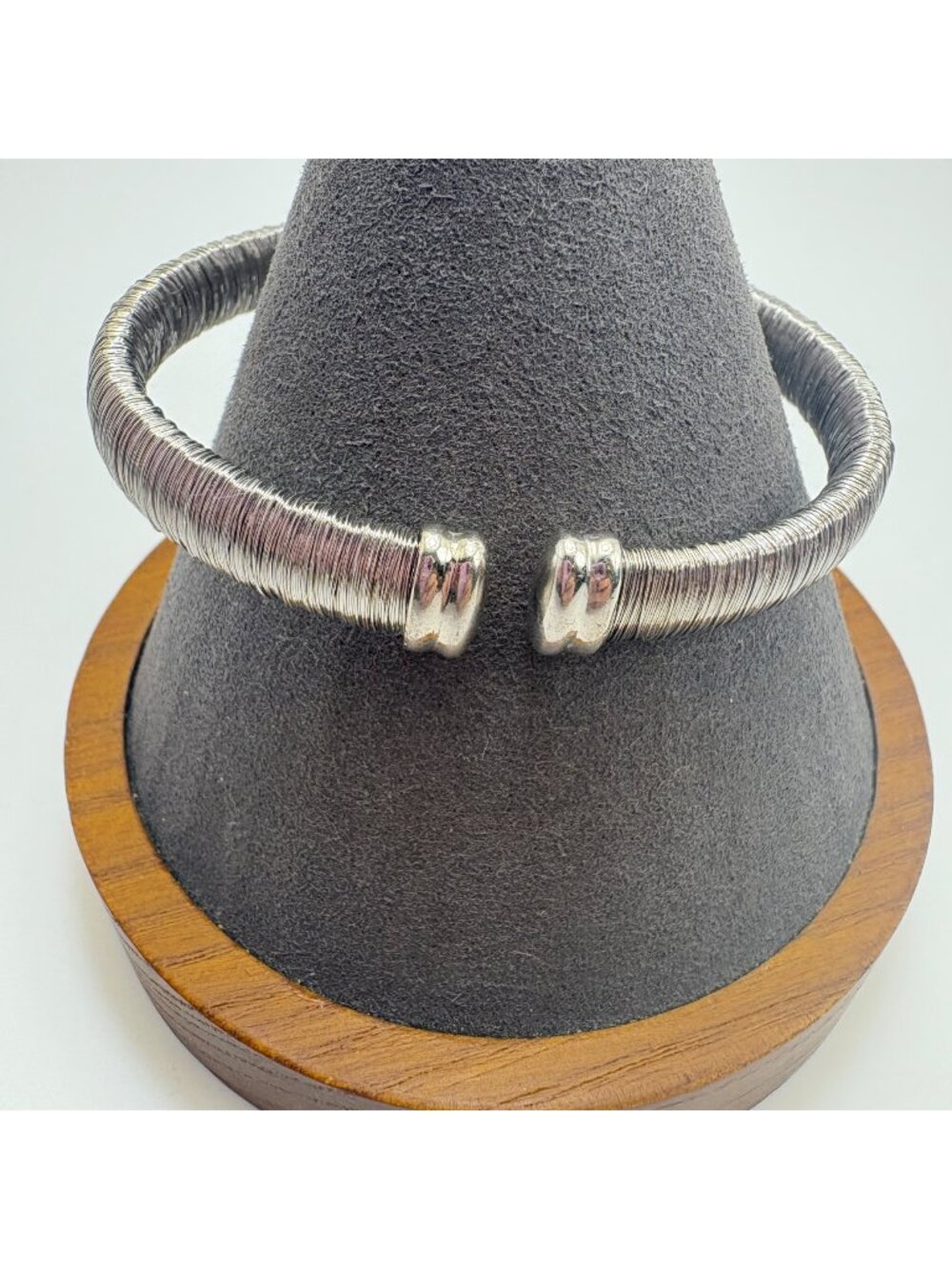 Wire Wrapped Textured Bangle Bracelet Italy Sterling Silver 925 One Size